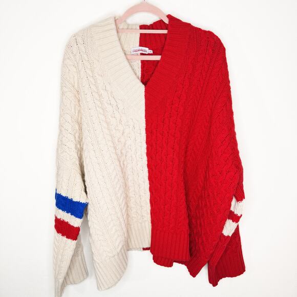 Charles Jeffrey Loverboy Off White Red College Cricket Cable Knit Wool Sweater - Picture 3 of 15